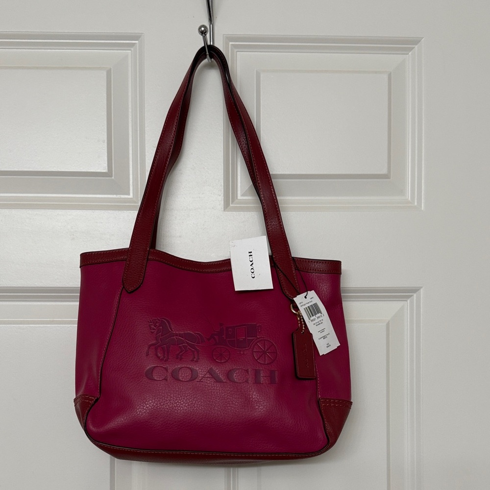 Coach Leather Tote 27 – Rich Magenta Colorblock, New With Tags